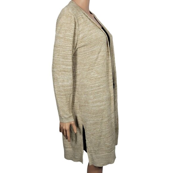 Talbots Women's Neutral Oatmeal Heather Long Cotton Blend Open Sweater Size L - Picture 6 of 11